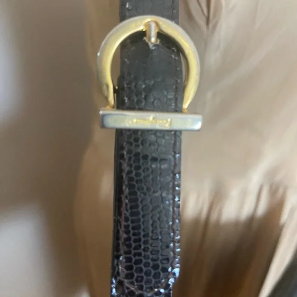 Vintage Ferragamo Snakeskin Embossed Black Leather Convertible Clutch - Picture 6 of 7